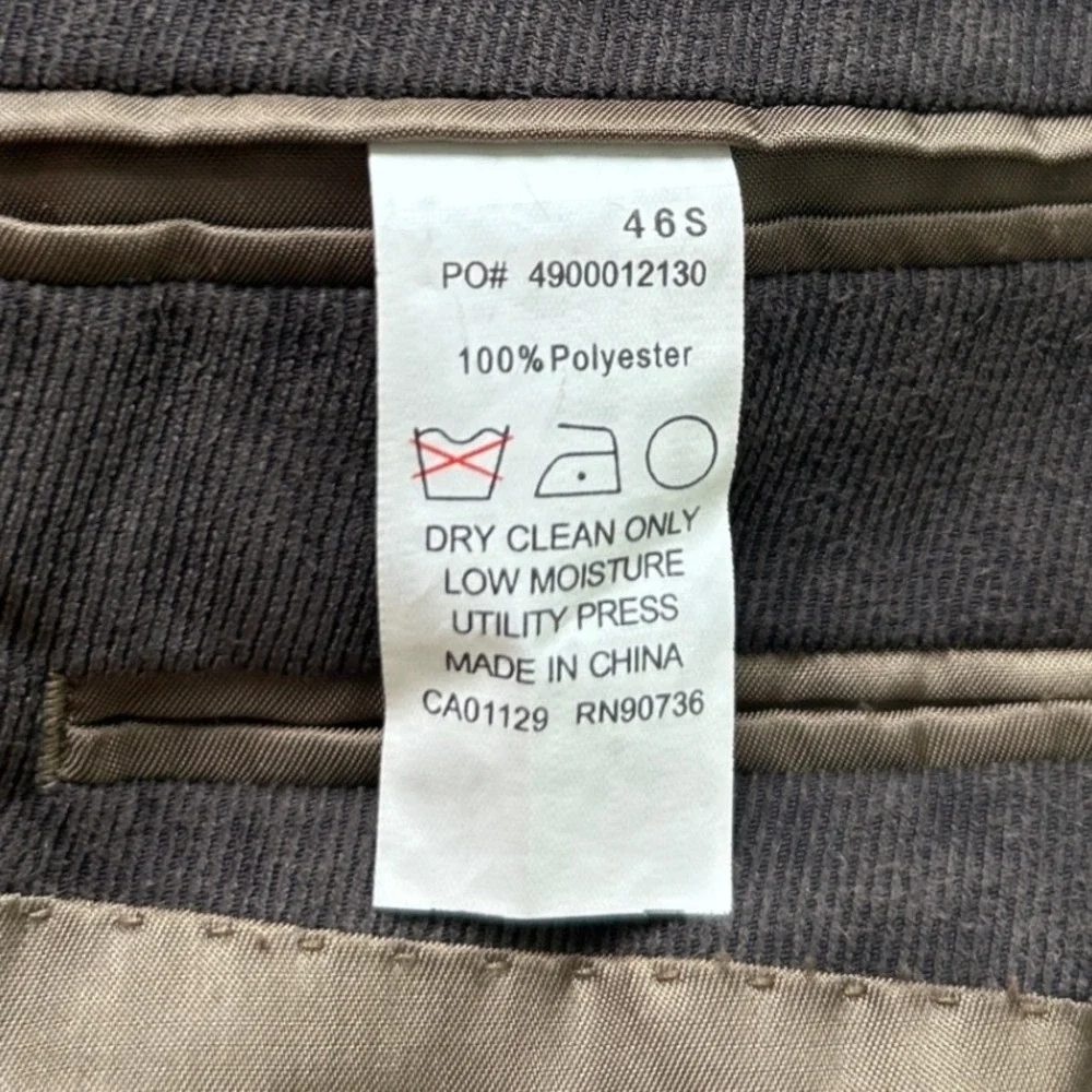 Calvin Klein Mens Corduroy 3 Button Blazer Size 46S Brown Academia Professor